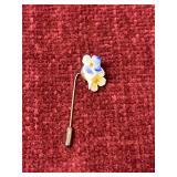 Sterling Silver Vintage Painted floral Stick Pin