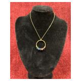 14K Gold necklace with gold-tone wire-wrapped hoop