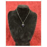 Sterling Silver necklace with heart shaped blue ge
