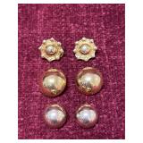 3 Pairs of Gold-colored clip-on earrings