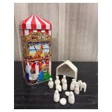 Puppet show clown bank & miniature white nativity