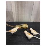 Clipped golden decorated bird ornaments