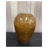 Round golden & amber Handblown glass vase
