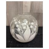 Painted lily-of-the-valley spherical glass bowl