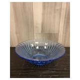 Blue glass serving bowl
