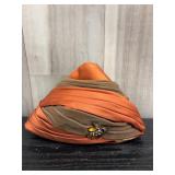 Mid-century Franklin Simon orange satin hat with b