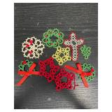 Crocheted green & red lace Wreaths