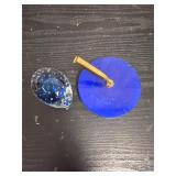 Blue glass paperweight & pen holder