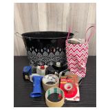 Black & white metal basket with tape & tapeguns