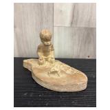 Haeger Pottery sculpture of a boy and turtle signe