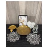 Desktop candle dishes & figurines lot