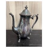 Silver-plated lidded coffee pot with curved body a