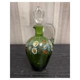 Green glass hand-painted small decanter with delic
