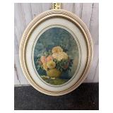 vintage framed lithograph print of a floral still