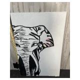 abstract black-and-white canvas painting of an ele