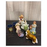 Small figurines & painted glass cups lot