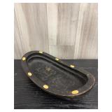 Vintage Inuit carved wooden bowl with inlaid stone