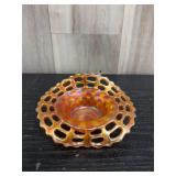 Fenton marigold carnival open-lace lattice rim and