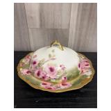 Covered Limoges pink cottage rose plate & lid