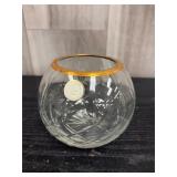 Romanian cut-crystal rose bowl with painted gold r