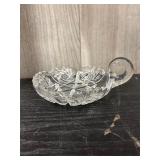 Vintage cut glass nappy/candy dish with handle