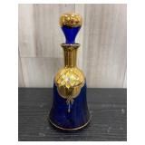 Bohemian Czech Cobalt glass & gold stoppered decan