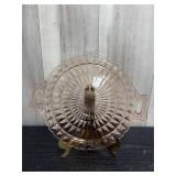 Vintage pink depression glass handled serving tray