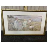 Framed artwork 'Picking Daisies' by H l ne L veill