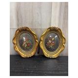 Small golden frames of flowers