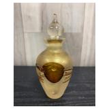 Amber and frosted gold-toned art glass perfume bot