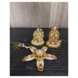 Pearl & hold-colored beaded Bells & Star ornament
