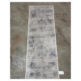 blue and ivory distressed patterned machine-washab