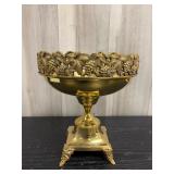 Brass pedestal centerpiece bowl with openwork rim