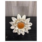Carved & painted ceramic flower