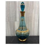 vintage mid-century turquoise and gold-striped gla