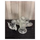 Clear & frosted glass candleholders & relish dish