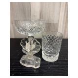 Pressed glass pedestal bowl, highball, & bird perf