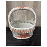 white ceramic oval basket red grape pattern