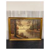 Original autumn landscape oil painting, signed by