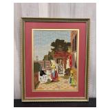 Framed Needlepoint figural picture