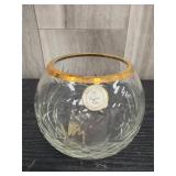 Romanian cut-crystal rose bowl with painted gold r