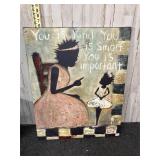 acrylic folk art painting on wood titled 'Wisdom'