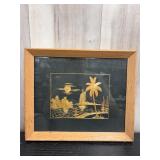 Framed straw picture of a tropical night & boat
