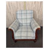 light blue plaid upholstery arm chair