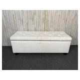 white upholstered storage ottoman bench