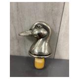 Vintage silverplate mallard duck head wine bottle