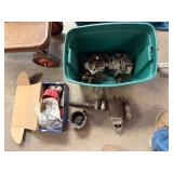 Box of GM parts, starter, carbs, etc.