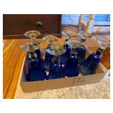 (8) Blue Stemware Glasses