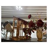 Top of shelf. Sheep, Vase, etc