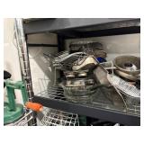 Contents of shelf. Kitchen Items. Pans, Pots etc